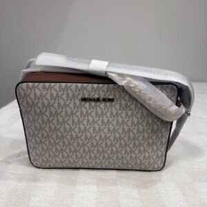 Michael Kors Silver and Gray Logo Crossbody